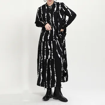 SeeBeautiful Susiuvimo Didelio Dydžio Suknelę, O Kaklo, Ilgomis Rankovėmis Mygtuką Kontrasto Spalvų Naujos Mados 2020 M. Rudens Žiemos Moterys M299