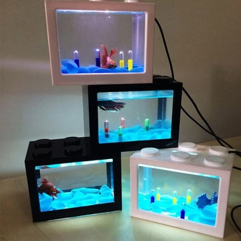 USB Mini Akvariumo Žuvų Bakas Su LED Lempos, Šviesa Betta Žuvų Kovos Cilindras
