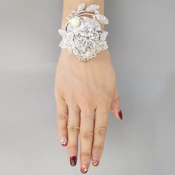 Ranka Corsage Pearl Apyrankės su brangakmeniais kristalų bling vestuvių apyrankės ant Riešo corsage Sagė Gėlė riešo corsage W0888