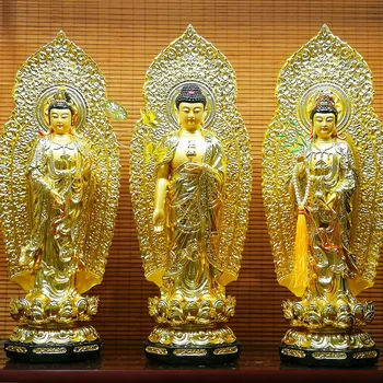 Rinkinys 3PCS NAMŲ šventovė apsaugos Budizmas XI FANG SANSHENG Nuolatinis Guan yin Amitabha Mahasthamaprapta Budos statula Didelis 38CM