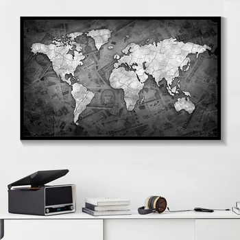 MUTU Abstract 3D Pasaulio Žemėlapyje Drobės Tapybos Pasaulyje Žemėlapiai, Pinigų Fone Spausdinimo Ant Drobės Biuro Patalpos Sienos Nuotrauka Dekoras