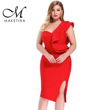Maketina 2020 M. Moteris Vieną Petį Plius Dydžio Tvarstis Suknelė Elegantiškas Raudonas V Kaklo Tvarstis Suknelė Seksualus Šalies Plus Size Bodycon Suknelė