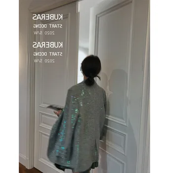 Blingbling Spalvingas Blizgučiai Prarasti Vakarų Stiliaus Kostiumas Moterų Rudenį Pledas Švarkas Dizaineris Prabanga Street Wear Harajuku