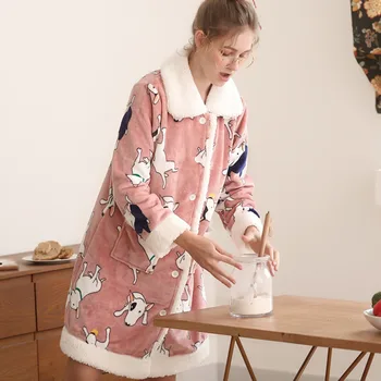Aksomo pižama moterų ilgomis rankovėmis rudens žiemos sutirštės animacinių filmų mielas flanelė cardigan Pižamą prarasti šiltų namų drabužiai