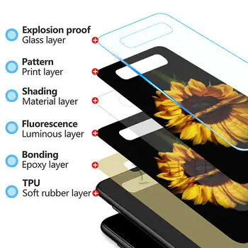 Grūdintas Stiklas Case for Samsung Galaxy S20 S21 FE 20 Pastaba Ultra 10 Lite 9 S10 S9 Plus Padengti Vasaros Ramunės Saulėgrąžų Gėlių Gėlių