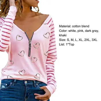 Moterų Laisvalaikio Palaidinė ilgomis Rankovėmis Meilė Širdies Spausdinimo Mados Užtrauktukas T-shirt Viršuje Pavasario Streetwear