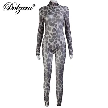 Dulzura leopard akių vien tuščiaviduriai iš moterų jumpsuit ilgomis rankovėmis bodycon seksualus streetwear festivalis drabužius klubas rompers vienas gabalas