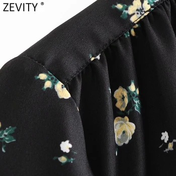 Zevity Naujas Moterų Mados Stovėti Apykaklės Gėlių Spausdinti Atsitiktinis Palaidinė Office Lady Klostes ilgomis Rankovėmis Marškiniai, Elegantiškos Chemise Viršūnes LS7359