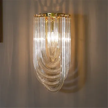 Modernus, skaidraus stiklo vamzdis sienos lempos šviesos sconce viešbučio fojė, vonios, miegamojo lovos aukso sienų apšvietimo lempos namo apšvietimas