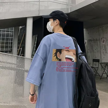 Juoda Hip-Hop Luffy Marškinėlius Streetwear Vyrai Moterys Japonijos Cool Punk Negabaritinių Marškinėliai Vyrams Vasaros Pusė Rankovės Viename Marškinėliai