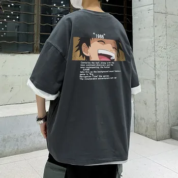 Juoda Hip-Hop Luffy Marškinėlius Streetwear Vyrai Moterys Japonijos Cool Punk Negabaritinių Marškinėliai Vyrams Vasaros Pusė Rankovės Viename Marškinėliai