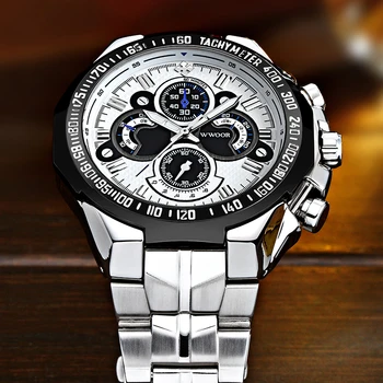 WWOOR Vyrai Laikrodžiai Prabangos Prekės Karinės Sporto Big Dial Watch Vyras Nerūdijančio Plieno, atsparus Vandeniui Kvarco Riešo Žiūrėti Vyrų Laikrodžiai