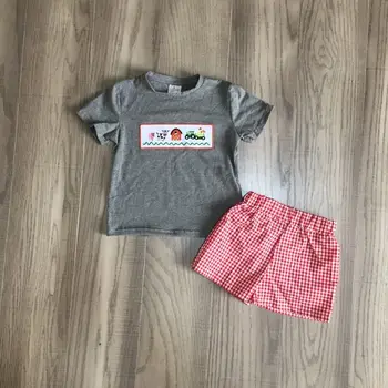 Kūdikis, berniukas, vasarą apranga berniukai ūkio drabužius pilka ūkio marškinėliai su raudona skara šortai vaikams ūkio drabužiai