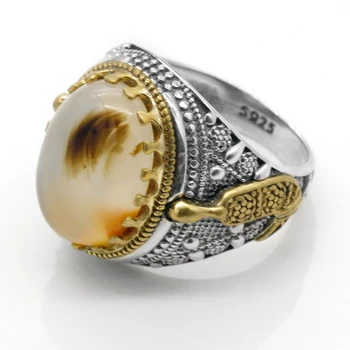 Karšto 925 Sterlingas Sidabro Žiedas turkijos Papuošalų Vandenyno Oniksas Žiedas Skaidrios Juodos spalvos vyriški Žiedas Didelis Papuošalai