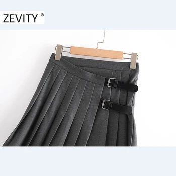 Zevity Moterų Saldus Sagtis Apdailos Kietas Klostuotas Mini Sijonas Faldas Mujer Anglija Stiliaus Moterų Atsitiktinis Slim Prašmatnus Vestido QUN703