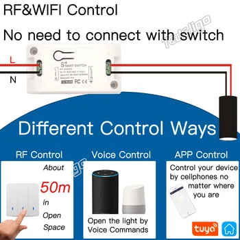Tuya Smart Gyvenimo wifi perjungti PROGRAMĄ RF 433MHz AC 110V, 220V šviesos kontrolierius, Laikmačio modulis Darbui su 