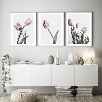 Skandinavijos Pink Tulip Gėlių Sienos meno Plakatas Drobės Tapybos Žalia Plakatai ir Spausdina Nuotraukas Kambarį Apdaila
