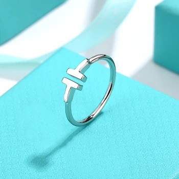 Klasikiniai papuošalai, Žiedas vyrams ir moterims, T-formos žiedas sidabro originalas 1:1 dizaino prasme, mada aksesuarai atostogų dovanos
