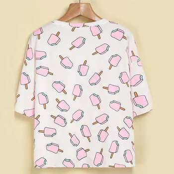 YAYEYOU 2020 metų Vasaros Moterų Pink Ice Cream Atspausdintas T-shirt Viršūnes Saldus O-Kaklo Laisvalaikio Mados Mielas moteriški Drabužiai