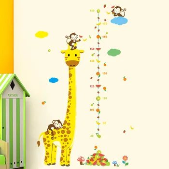 Animacinių Filmų Priemonė Sienų Lipdukai Vaikams Kambariai Žirafa, Beždžionė, Aukštis Diagramos Valdovas Lipdukai Darželio Namų Dekoro