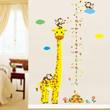Animacinių Filmų Priemonė Sienų Lipdukai Vaikams Kambariai Žirafa, Beždžionė, Aukštis Diagramos Valdovas Lipdukai Darželio Namų Dekoro