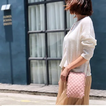 Moterims, klasikinės mados mobilųjį telefoną grandinės pečių maišą geniune išdirbtos avių odos Deimanto Gardelės mini rankinės bolsa feminina krepšys