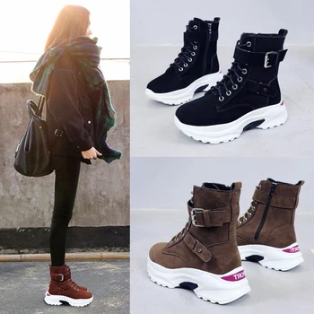 Moterų batai 2020 m. Rudens ir Žiemos naujas su storu platformos batai moterims, Batai aukštos laukinių moterų plius aksomo