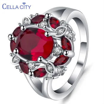 Cellacity Sidabras 925 žiedo žavesio moterų prabangių dizainerio rubino piršto žiedą, Safyras Akvamarinas moterų fine Jewelry Dydis 6-10