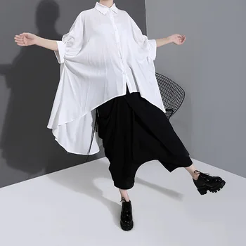 Nauja balta puse nugaros ilgio Atvartas palaidinė, pavasario ir vasaros 2020 mados laisvi marškinėliai gotikos blusas mujer de moda 2020 m.