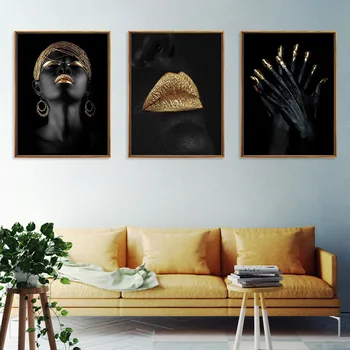 Juoda Moterų Paveikslai Tapyba Afrikos Moterų Aukso Lūpų Sienos Meno Plakatas ir Spausdina Sienos Nuotraukas Namų Kambarį Apdaila