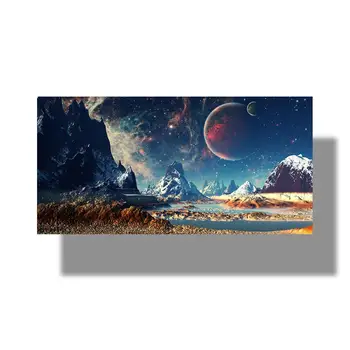 Namų Dekoras Drobė HD Spaudinių Sienos Menas Nuotraukas, 5 vnt Kalnai Ir Kosmoso Tapybos Nustatyti Planetos Sniego Ežero Galaxy Plakatą, be Rėmelio