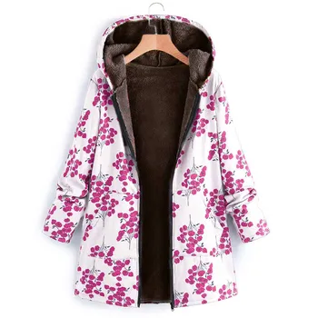 Plus Size 5XL Žiemos Striukė Ilgi Paltai Moterims Ukrainos Mados Gėlių Spausdinti Gobtuvu Moteris Aksomo, Striukės Parko Moteriški Paltai Outwear