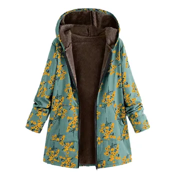Plus Size 5XL Žiemos Striukė Ilgi Paltai Moterims Ukrainos Mados Gėlių Spausdinti Gobtuvu Moteris Aksomo, Striukės Parko Moteriški Paltai Outwear