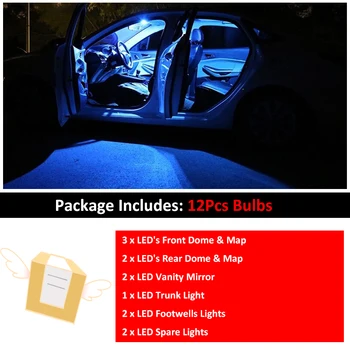 12Pcs Automobilių Baltos spalvos Interjeras, LED elektros Lemputes Paketą, Rinkinys, Skirtas 