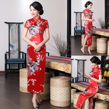 Kinų Tradicinė Suknelė Gėlių Spausdinti Elegantiškas Trumpas Rankovės Cheongsam Stovėti Apykaklės Stora Bodycon Suknelė Cheongsam Moterų Suknelė