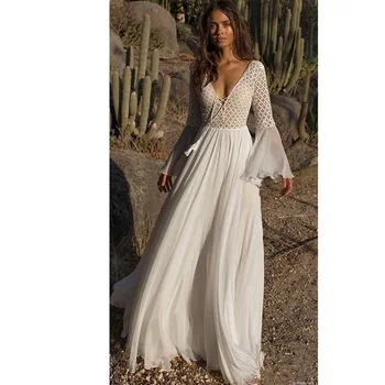 Drabužių OWLPRINCESS nauja pavasario 2020 balta ilgomis rankovėmis nėrinių suknelė