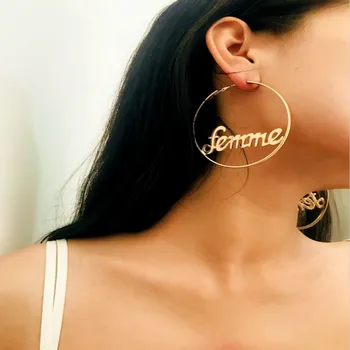 Perdėtas geometrinis paprasta tuščiaviduriai aukso auskarai moterų asmenybės turtinga ratas laišką kūrybos auskarai, papuošalai, dovanos