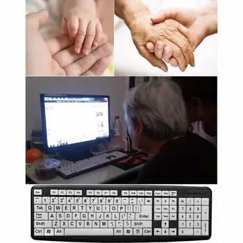 Didelis Spausdinimo USB Klaviatūrą, Juodos Raidės Baltos spalvos Mygtukai Didelis Kontrastas Kompiuterinių Žaidimų Klaviatūra Pro stambų Pagyvenusius ir Senus Žmones