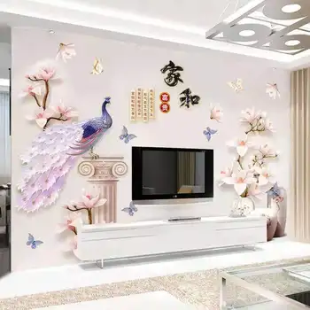 Kinų Stiliaus 3D Povas Sienų Lipdukai Didelis Butelis Gėlės Vinilo gyvenamojo Kambario, Prieškambario, Miegamojo Namų Dekoro Apdailos Plakatas