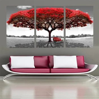 3 Skydelyje Raudonas Medis Kraštovaizdį Kambarį Šiuolaikinių HD Spausdinti Paveikslėliai Tapybos Namų Dekoras Drobė Plakatas Sienos Meno Pagrindų