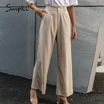 Simplee Atsitiktinis platus kojos kietos ponios ilgas kelnes High street pavasario laisvas kelnes Mados office moterų kelnes steetwear 2021