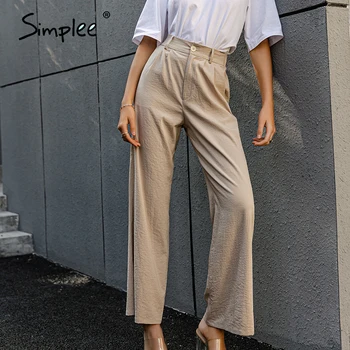 Simplee Atsitiktinis platus kojos kietos ponios ilgas kelnes High street pavasario laisvas kelnes Mados office moterų kelnes steetwear 2021