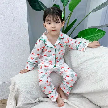 2019 Naujų Vaikai Pižama nustatyti Kūdikių Mergaitės, Nėriniai Sleepwear Medvilnės ilgomis Rankovėmis, Laisvalaikio Drabužiai Vaikams Pižama Mergina Drabužių Kostiumą, 2-8 metų amžiaus
