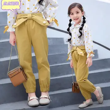 Vaikų drabužiai mergaitėms medvilnės atsitiktinis kelnės vaikams, rausvos, mėlynos geltonos kelnės bamblys kūdikių elastinga juosmens kišenės kelnės mergaitėms