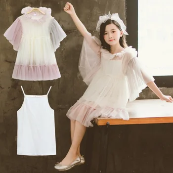 2021 m. Nauja Baby Princess Dress Išgalvotas, Vaikams, Suknelės Mergaitėms, Vaikams Nėrinių Suknelė su Sling Marškinėliai Bamblys Drabužius 2 Vnt Kostiumas,#5562