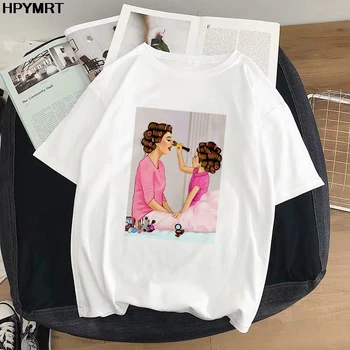Mama dukra makiažas naujas mados moterų marškinėliai drabužių ulzzang Atsitiktinis marškinėlius harajuku kawaii t-shirt moterų top tee streetwear
