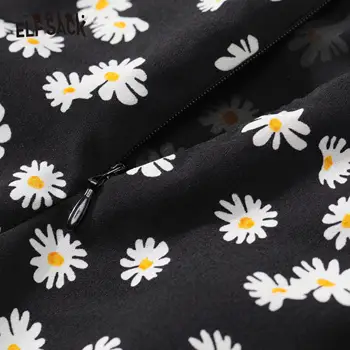 ELFSACK Black Daisy Gėlių Spausdinti Linijos Moterims Midi Sijonai 2020 Metų Vasaros ELF Aukšto Juosmens korėjos Girly Atsitiktinis Kasdien Pynimas Sijonas