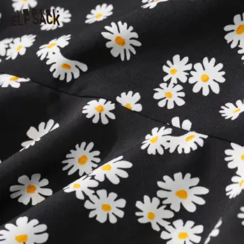 ELFSACK Black Daisy Gėlių Spausdinti Linijos Moterims Midi Sijonai 2020 Metų Vasaros ELF Aukšto Juosmens korėjos Girly Atsitiktinis Kasdien Pynimas Sijonas