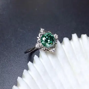 Žalia moissanite Asmenybės dizainas Naują žiedą, 925 Sterlingas sidabro, gražios spalvos, putojantis, 1 karatas Deimantų D VVS1