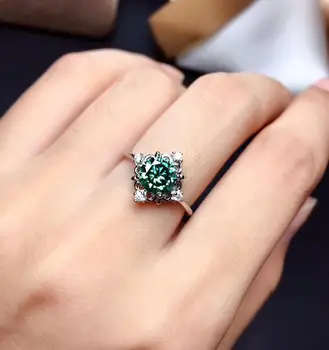 Žalia moissanite Asmenybės dizainas Naują žiedą, 925 Sterlingas sidabro, gražios spalvos, putojantis, 1 karatas Deimantų D VVS1